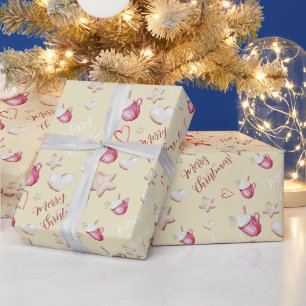Weihnachts-Heiße Schokolade und Kekse Wasserfarbe Geschenkpapier