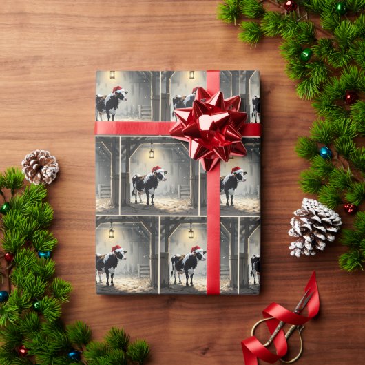 Weihnachts-Hereford-Kuh im Scheunentor Geschenkpapier (Feiertagsgeschenk)