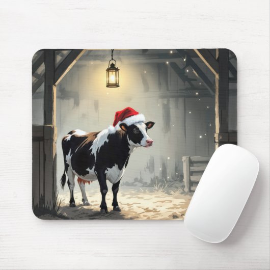 Weihnachts-Hereford-Kuh im Scheunentor Mousepad (Mit Mouse)
