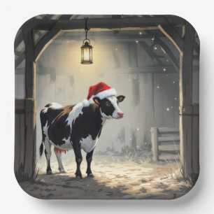 Weihnachts-Hereford-Kuh im Scheunentor Pappteller