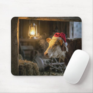 Weihnachts-Hereford-Kuh in einer Scheune Mousepad