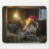 Weihnachts-Hereford-Kuh in einer Scheune Mousepad (Vorne)