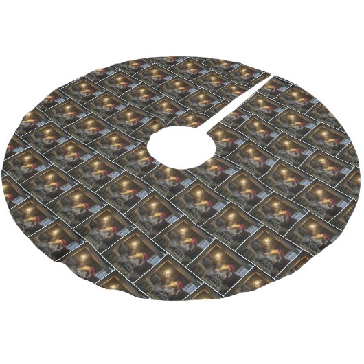Weihnachts-Hereford-Kuh in einer Scheune Polyester Weihnachtsbaumdecke (Schrägansicht)