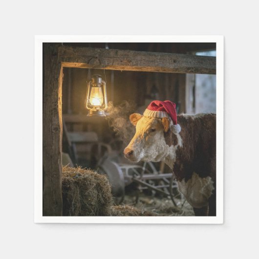 Weihnachts-Hereford-Kuh in einer Scheune Serviette (Vorderseite)