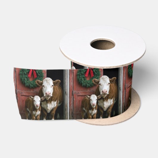 Weihnachts-Hereford-Kuh mit Kalb Satinband (Spule)