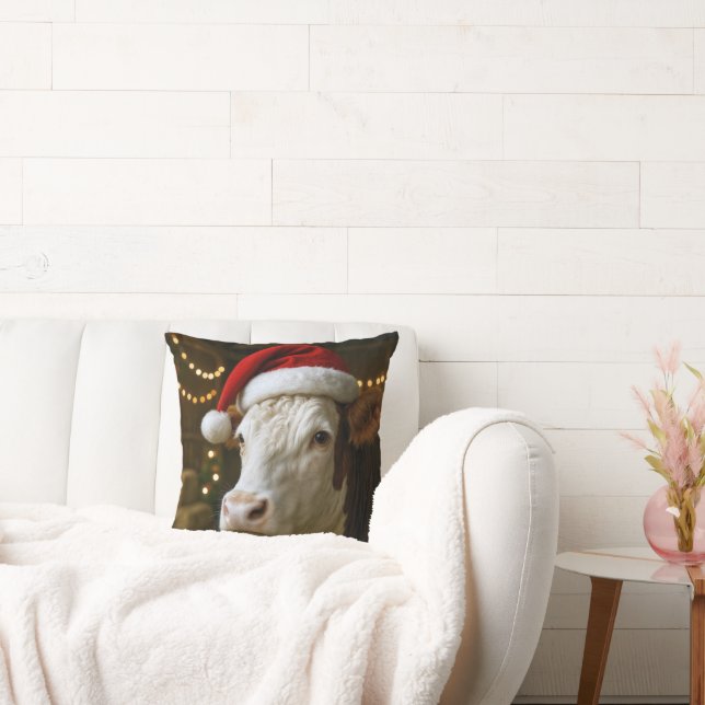 Weihnachts-Hereford-Kuh mit Santa-Hut Kissen (Liege)