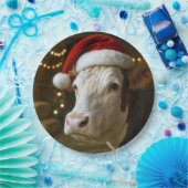 Weihnachts-Hereford-Kuh mit Santa-Hut Pappteller (Party)