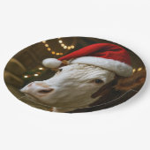 Weihnachts-Hereford-Kuh mit Santa-Hut Pappteller (Schrägansicht)