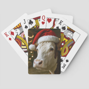 Weihnachts-Hereford-Kuh mit Santa-Hut Spielkarten