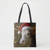 Weihnachts-Hereford-Kuh mit Santa-Hut Tasche (Vorderseite)