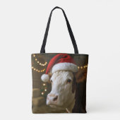Weihnachts-Hereford-Kuh mit Santa-Hut Tasche (Rückseite)