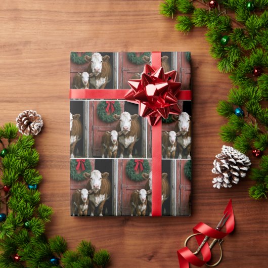 Weihnachts-Hereford-Kuh und Kalb Geschenkpapier (Feiertagsgeschenk)