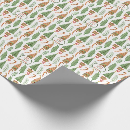 Weihnachts-Herz-Gnome-Muster mit Candy Canes Geschenkpapier (Ecke)