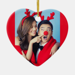 Weihnachts-Herz mit Jahr Custom Foto auf Rot Keramik Ornament