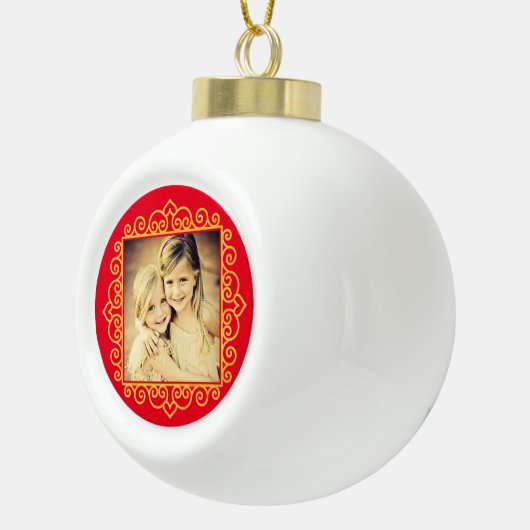 Weihnachts-Herz-Rahmen-Foto Personalisiertes Gesch Keramik Kugel-Ornament (Rechts)