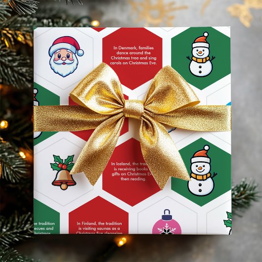 Weihnachts Hexagon Santa Tree Snowman Ornament Ico Geschenkpapier