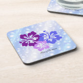 Weihnachts-Hibiskus in Schattierungen Lila Getränkeuntersetzer (Linke Seite)