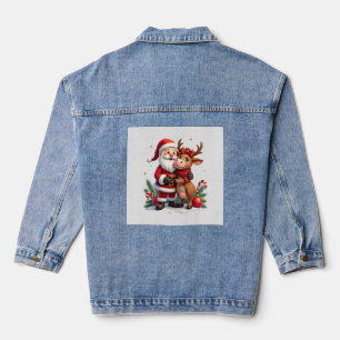 Weihnachts Highland Kuh mit Santa Schottland Vinta Jeansjacke