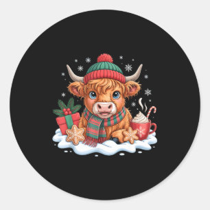 Weihnachts Highland-Kuh Niedliche Färse Kuh Weihna Runder Aufkleber