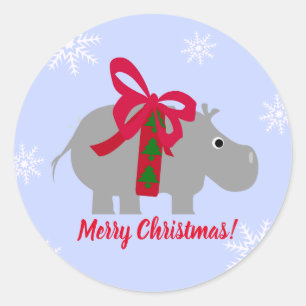 Weihnachts-Hippopotamus Papier Weihnachtskleber Runder Aufkleber