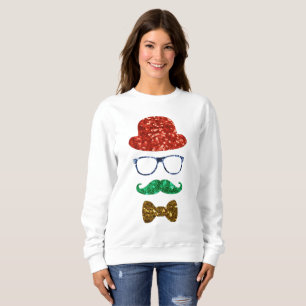 Weihnachts Hipster Schnurrbart Frauen Sweatshirt