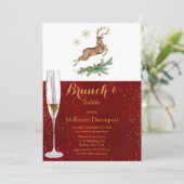 Weihnachts-Hirsch Antler Burgundy Gold Brunch Bubb Einladung (Stehend Vorderseite)