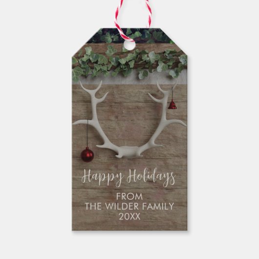 Weihnachts-Hirsch-Antler Rustikale Weihnachtsgesch Geschenkanhänger (Vorderseite)