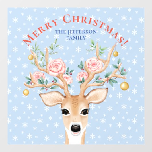 Weihnachts-Hirsch Holly Floral Antler Wasserfarben Fensteraufkleber (Blatt)