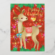 Weihnachts Hirsch mit Vogel. Rot.