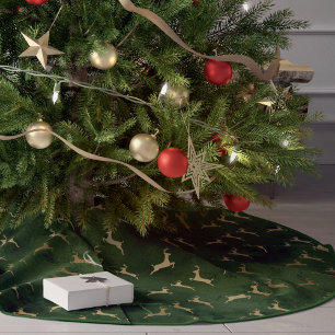 Weihnachts-Hirsch-Muster Grün Gold Polyester Weihnachtsbaumdecke
