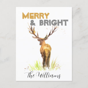Weihnachts-Hirsch rustikales Chic-Wasserfarben Fro Postkarte
