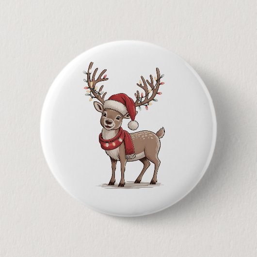 Weihnachts-Hirsch-Tier Weihnachtsmann-Hut Xmas Button (Vorderseite)