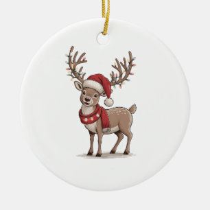Weihnachts-Hirsch-Tier Weihnachtsmann-Hut Xmas Keramik Ornament