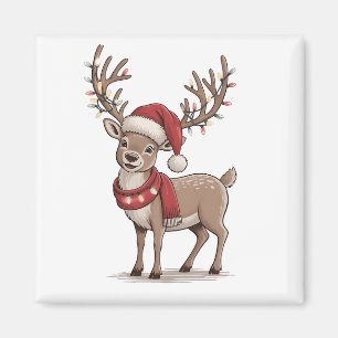Weihnachts-Hirsch-Tier Weihnachtsmann-Hut Xmas  Magnet