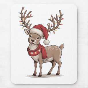 Weihnachts-Hirsch-Tier Weihnachtsmann-Hut Xmas Mousepad