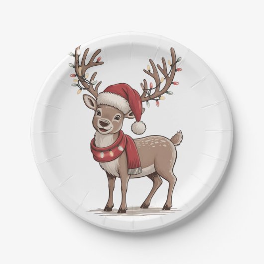 Weihnachts-Hirsch-Tier Weihnachtsmann-Hut Xmas Pappteller (Vorderseite)