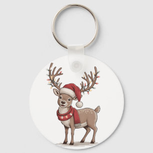 Weihnachts-Hirsch-Tier Weihnachtsmann-Hut Xmas  Schlüsselanhänger