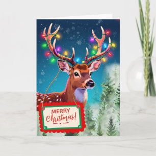 Weihnachts-Hirsch verbreitet Freude und Glück Feiertagskarte