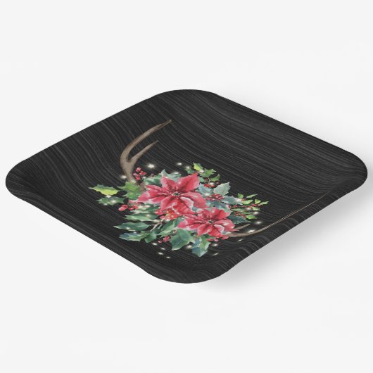 Weihnachts-Hirschantler mit Lichtern Pappteller (Gewinkelt)