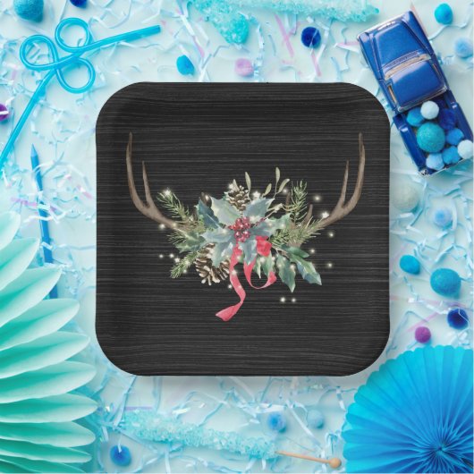 Weihnachts-Hirschantler mit Lichtern Pappteller (Party)