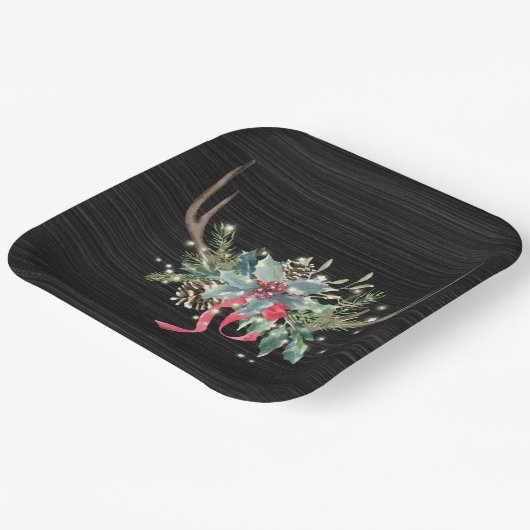 Weihnachts-Hirschantler mit Lichtern Pappteller (Gewinkelt)