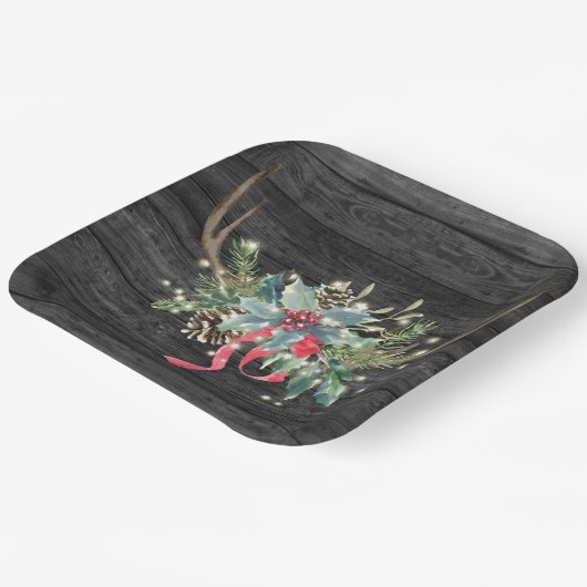 Weihnachts-Hirschantler mit Lichtern Pappteller (Gewinkelt)