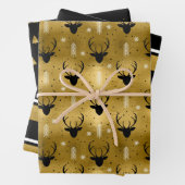 Weihnachts Hirschgeweih, Streifen, Bäume Gold ID86 Geschenkpapier Set (Beispiel)