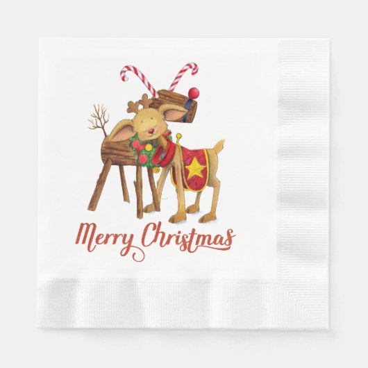 Weihnachts-Hirschpapier Napkins Serviette (Vorderseite)