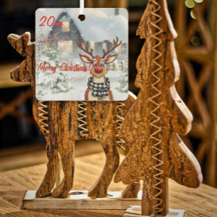 Weihnachts Hirschschschneehaus Metal Square Orname Ornament Aus Metall