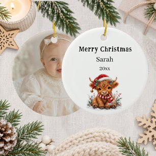 Weihnachts-Hochlandkuh-Foto Kind Keramik Ornament
