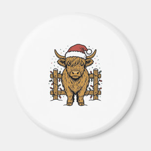 Weihnachts-Hochlandkuh-Santa-Hut Vintage-Stich Magnet