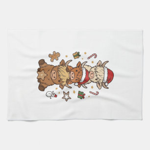 Weihnachts-Hochlandkuh-Stapel Vintage-Stich Des Geschirrtuch