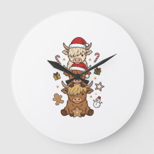Weihnachts-Hochlandkuh-Stapel Vintage-Stich Des Große Wanduhr