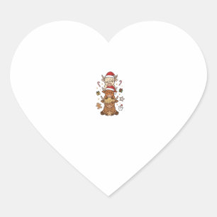 Weihnachts-Hochlandkuh-Stapel Vintage-Stich Des Herz-Aufkleber